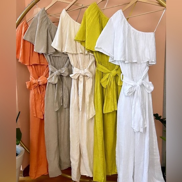 One Shoulder Ruffle Dress - CREAM COLOR ONLY - Picture 3 of 5